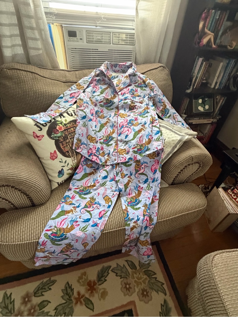 Women’s  Cat Light Blue Mermaid Pajama Set by Print fresh - 100% cotton